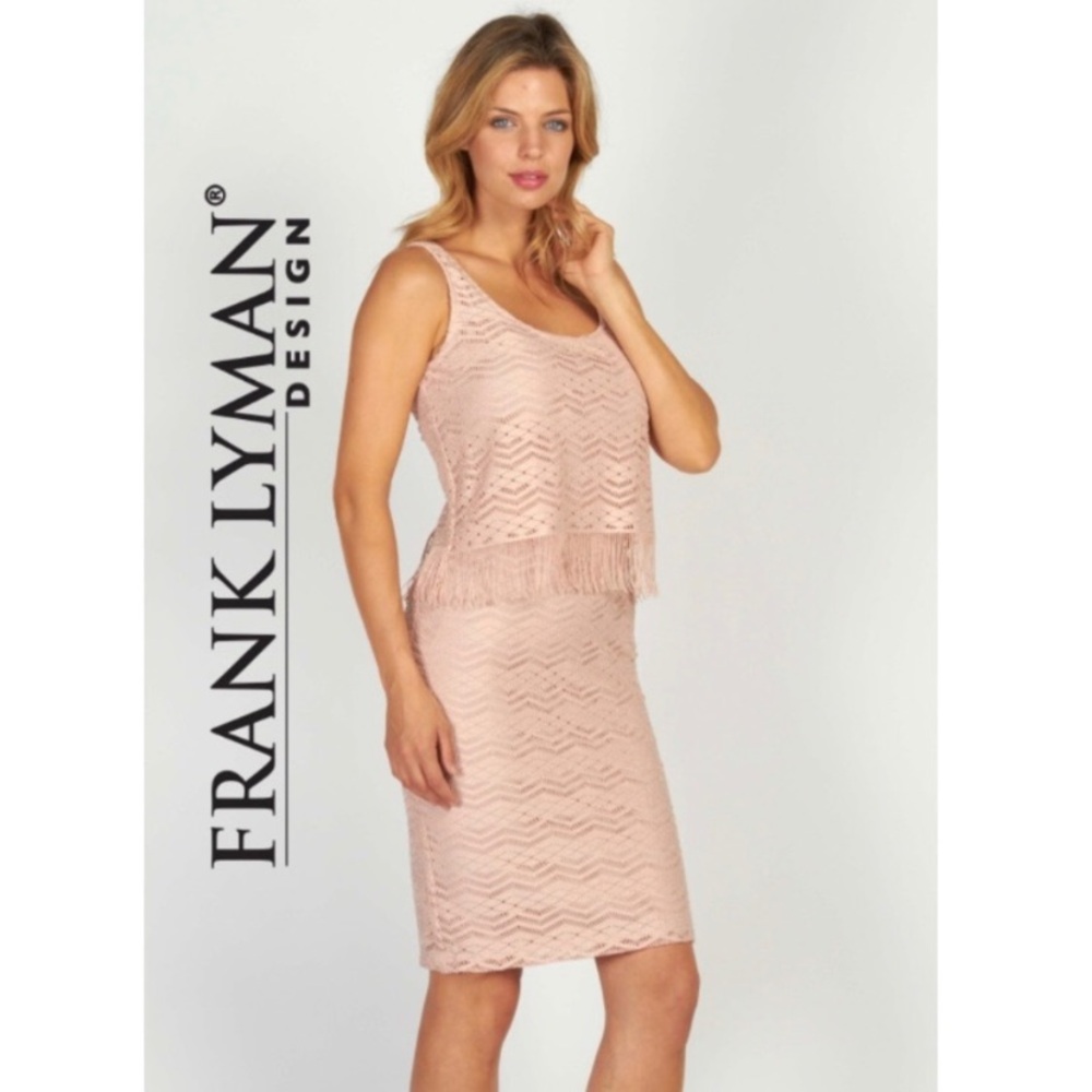 Frank Lyman Womens Dress Size 8 Sleeveless Metallic Knit Fringe Detail Blush NWT